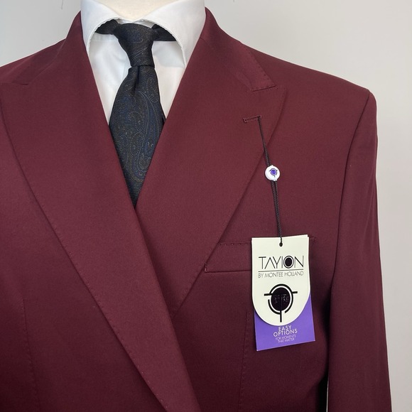 Tayion Collection Men's Classic-Fit Plaid Suit Jacket Red Size 46R E091439 - Picture 4 of 10